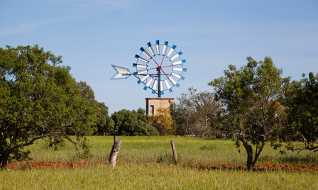 Traditional Mallorcan windmill in the countryside